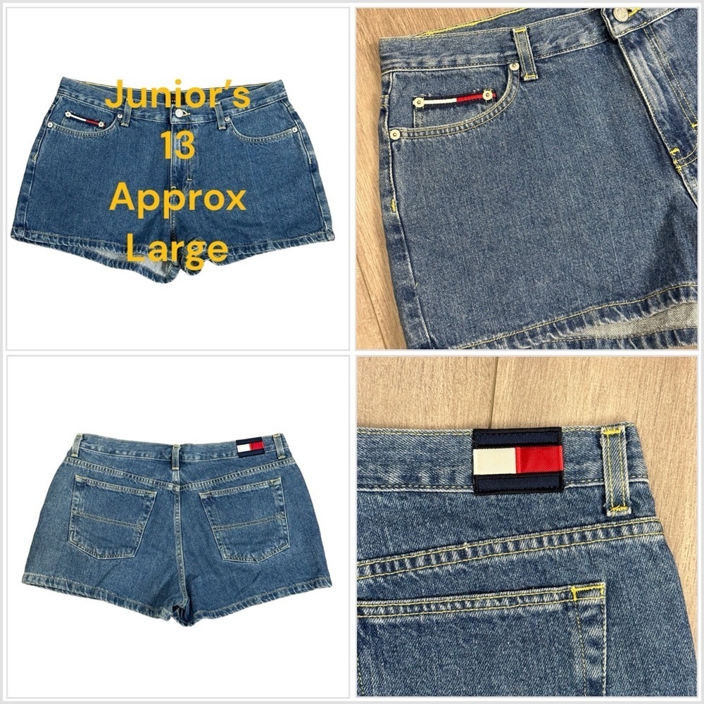 Junior’s Tommy Hilfiger 13 Large Denim Shorts Jeans Navy Blue Classic Logo EUC